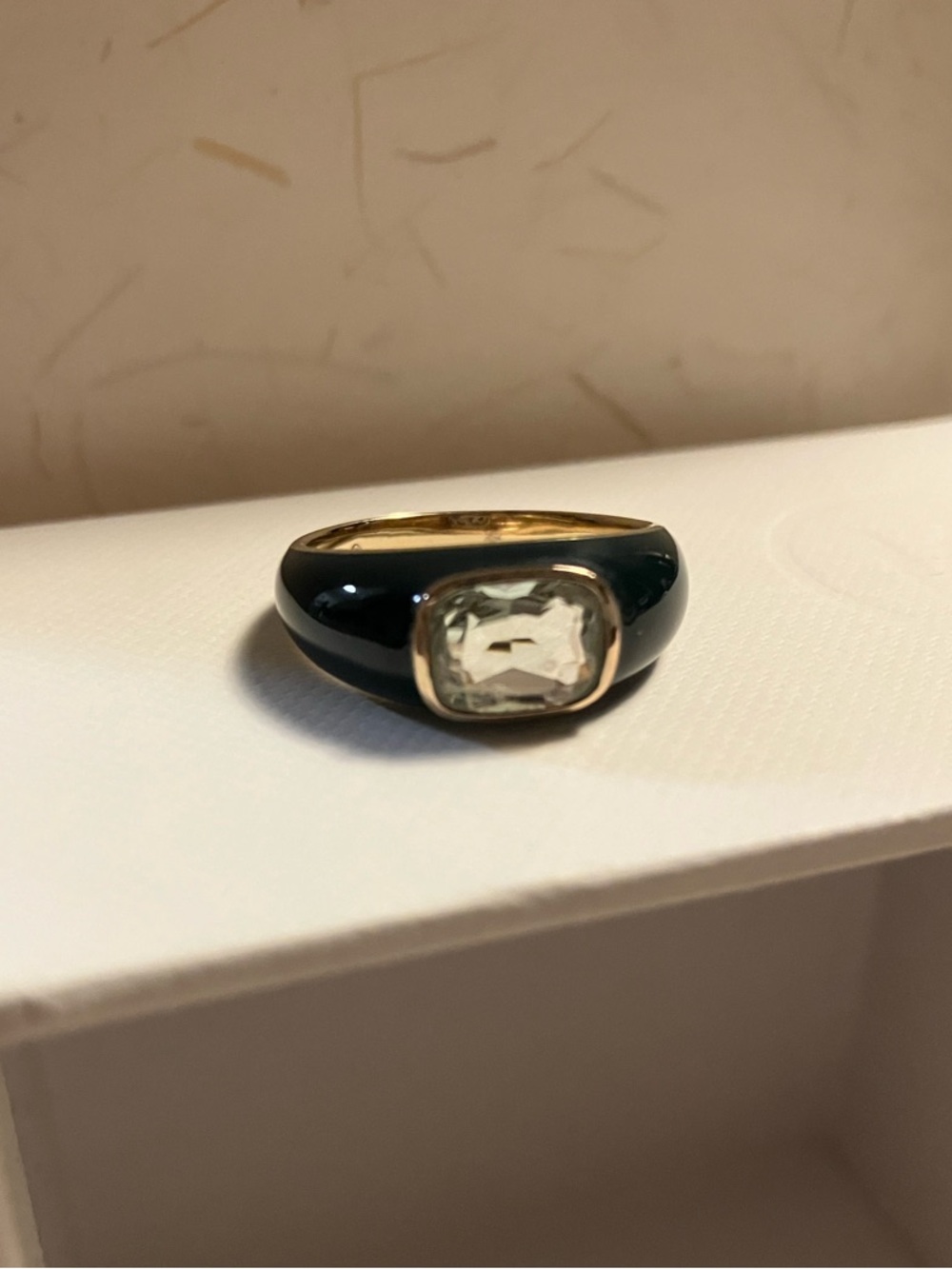 Mejuri Monochrome Dome Ring Green Enamel with Prasiolite